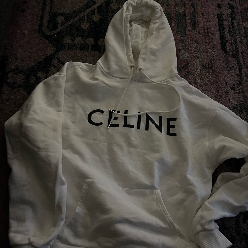 Celine White Sweatshirt with Silver Accent hoodie medium